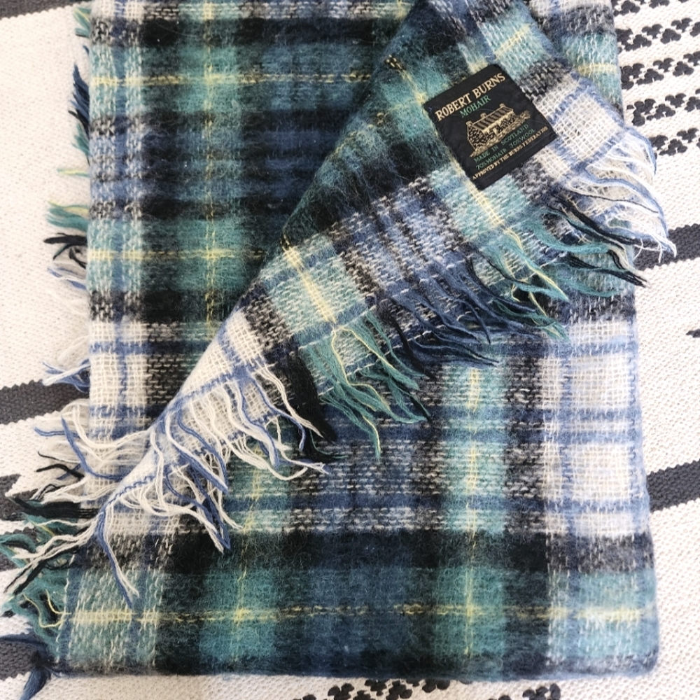 Robert Burns Mohair Wool Plaid Throw Blanket Scotland Blue Green Tartan Plaid